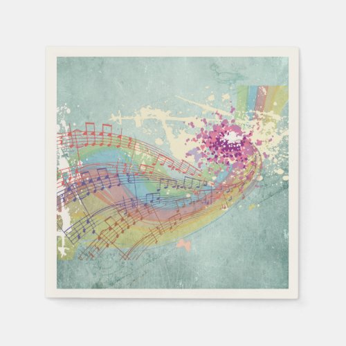 Retro Rainbow and Music Notes on a Shabby Texture Paper Napkins
