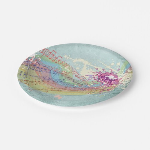 Retro Rainbow and Music Notes on a Shabby Texture Paper Plates