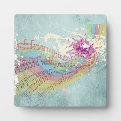 Retro Rainbow and Music Notes on a Shabby Texture Plaque