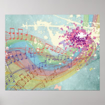 Retro Rainbow and Music Notes on a Shabby Texture