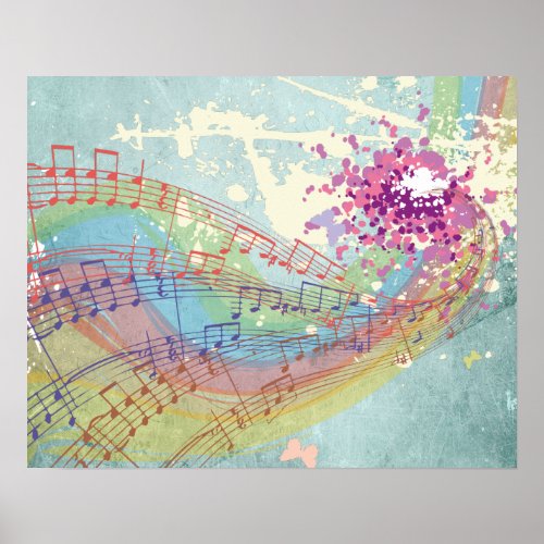 Retro Rainbow and Music Notes on a Shabby Texture