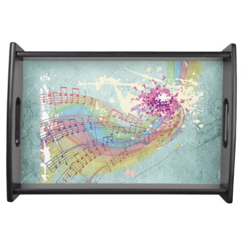 Retro Rainbow and Music Notes on a Shabby Texture Serving Tray