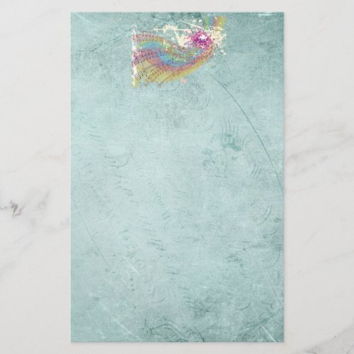 Retro Rainbow and Music Notes on a Shabby Texture Stationery