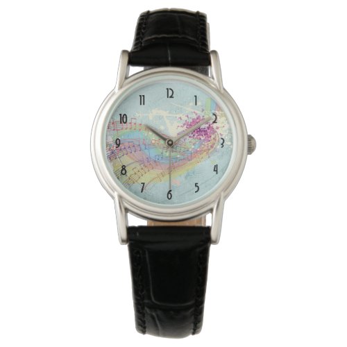 Retro Rainbow and Music Notes on a Shabby Texture Watch