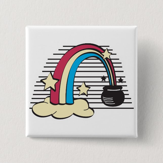 retro rainbow and pot o gold pinback button (Front)