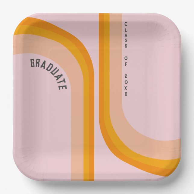 Retro Rainbow Arch Photo Graduation  Paper Plates (Front)