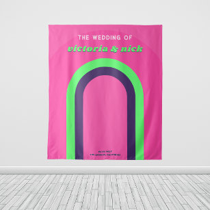 Retro Rainbow Arch Pink Lime Groovy Wedding Party  Tapestry