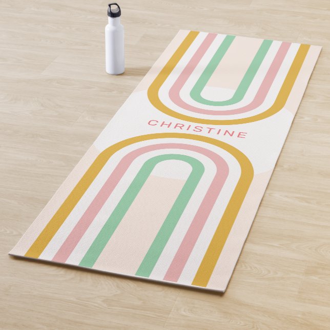 Retro Rainbow Arch Stripes Minimal Yoga Mat (In Situ)