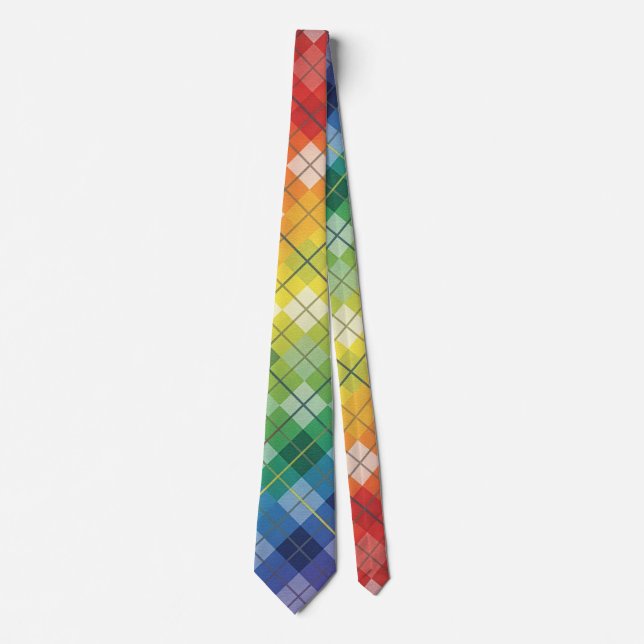 Retro Rainbow Argyle Plaid Check Pattern Neck Tie (Front)