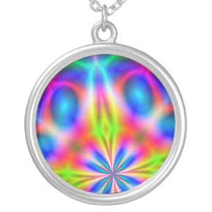 retro rainbow art silver plated necklace