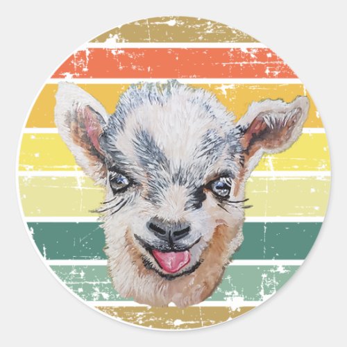 Retro Rainbow Baby Goat Kid  Classic Round Sticker