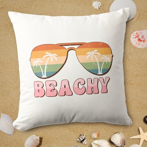 Retro Rainbow Beachy Sunglasses with Palm Trees Throw Pillow
