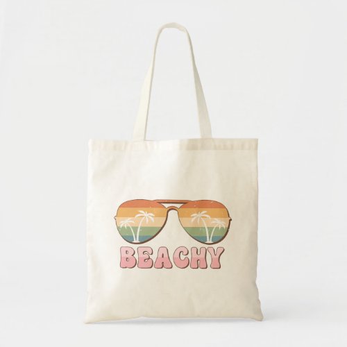 Retro Rainbow Beachy Sunglasses with Palm Trees Tote Bag