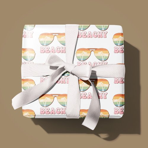 Retro Rainbow Beachy Sunglasses with Palm Trees Wrapping Paper