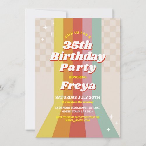 Retro Rainbow Birthday 60s 70s 80s Vintage Party  Invitation