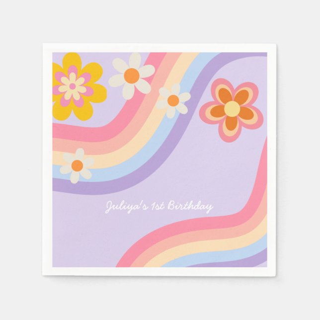  Retro Rainbow Birthday  Napkins (Front)