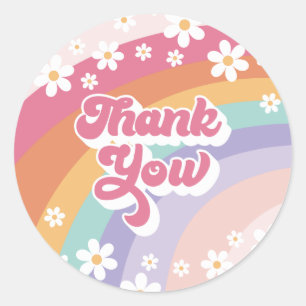Retro Rainbow Birthday Thank You Classic Round Sticker