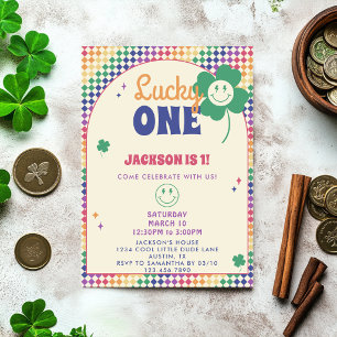 Retro Rainbow Boys St Patrick's 1st Birthday Party Invitation