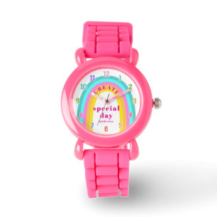 Retro Rainbow Bright Teal Blue Red Orange Yellow Watch