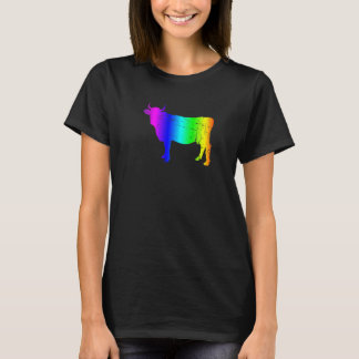 Retro Rainbow Bull Silhouette Graphic T-Shirt