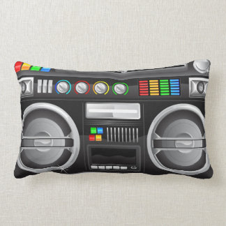 retro rainbow buttons boombox ghetto master lumbar pillow