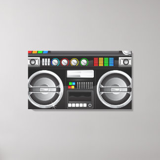 retro rainbow buttons ghetto blaster boom box canvas print