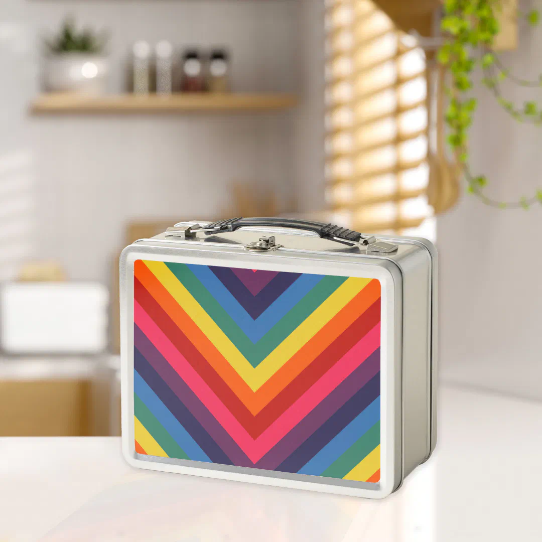 Retro Rainbow Chevron Colorful Metal Lunch Box
