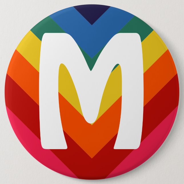 Retro Rainbow Chevron Monogram Button (Front)
