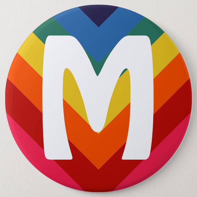 Retro Rainbow Chevron Monogram Button (Front)