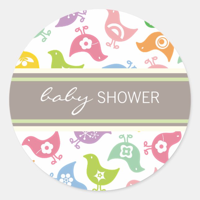 Retro Rainbow Chicks Baby Shower Label / Sticker (Front)