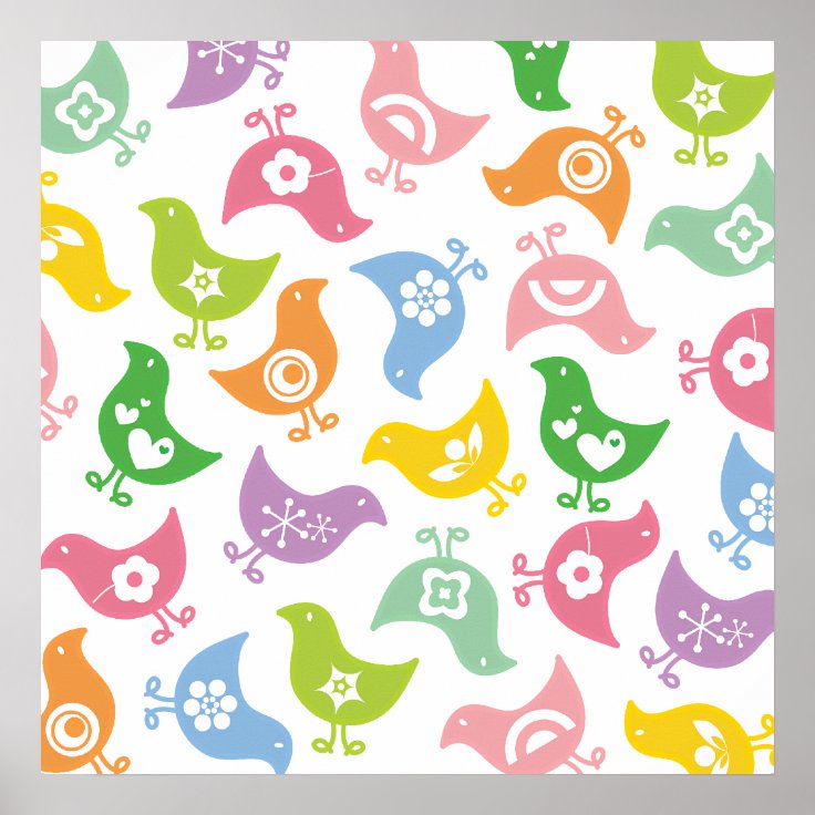 Retro Rainbow Chicks Color Fun Custom Poster Zazzle 