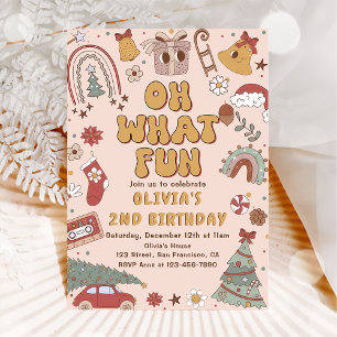 Retro Rainbow Christmas Tree Birthday Party Invitation