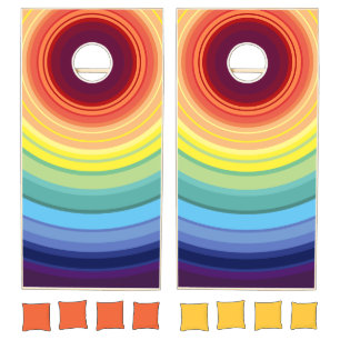 retro rainbow circles cornhole set
