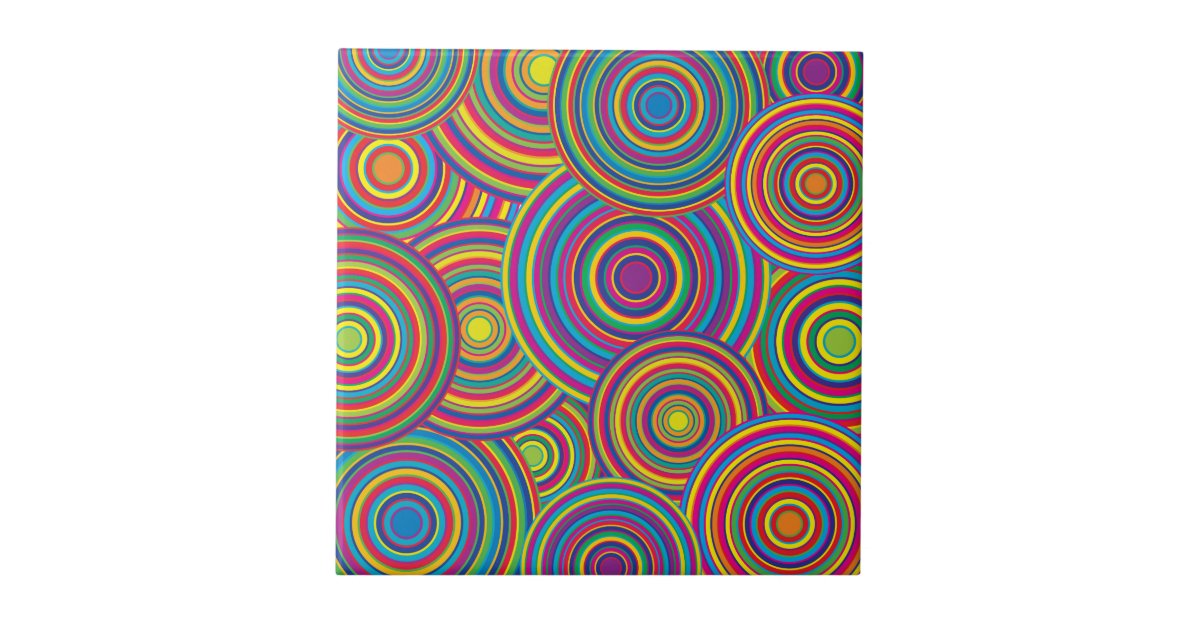 Retro Rainbow Circles Pattern Ceramic Tile | Zazzle