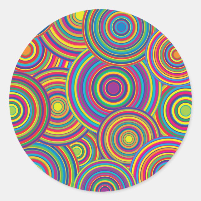 Retro Rainbow Circles Pattern Classic Round Sticker (Front)