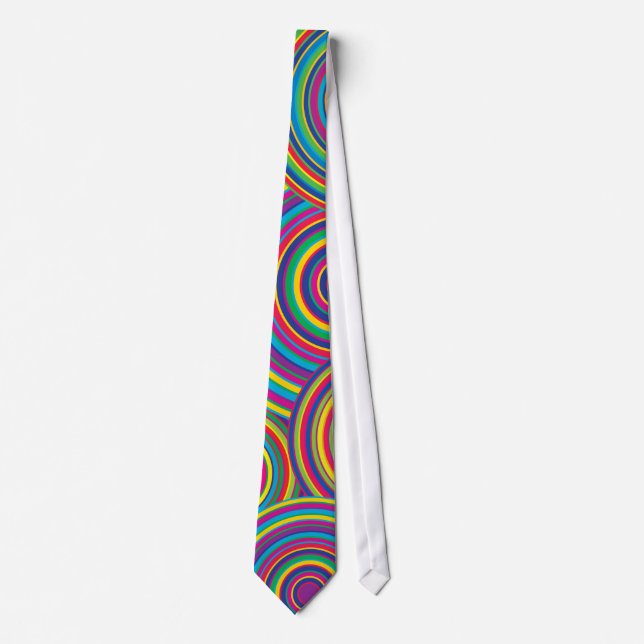 Retro Rainbow Circles Pattern Neck Tie (Front)