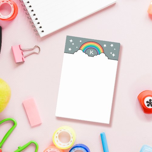 Retro Rainbow Clouds  Stars Monogram Post_it Notes