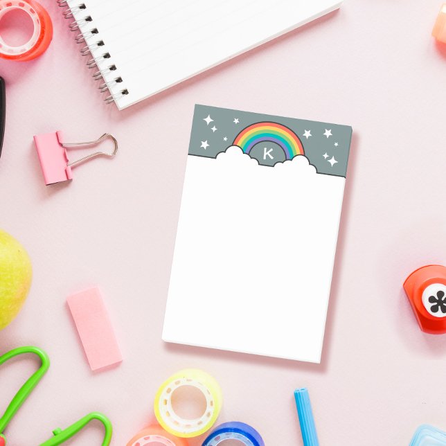 Retro Rainbow Clouds & Stars Monogram Post-it Notes (Creator Uploaded)
