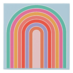 Retro Rainbow Colorful Blue Faux Canvas Print