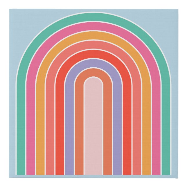 Retro Rainbow Colorful Blue Faux Canvas Print (Front)