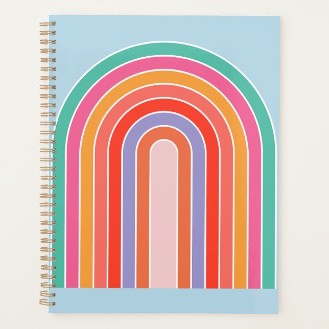 Retro Rainbow Colorful Blue Planner (Front)