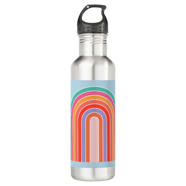 Retro Rainbow Colorful Blue Stainless Steel Water Bottle (Front)
