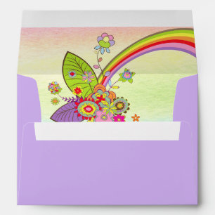 Retro Rainbow Colorful Florals Lilac Envelope