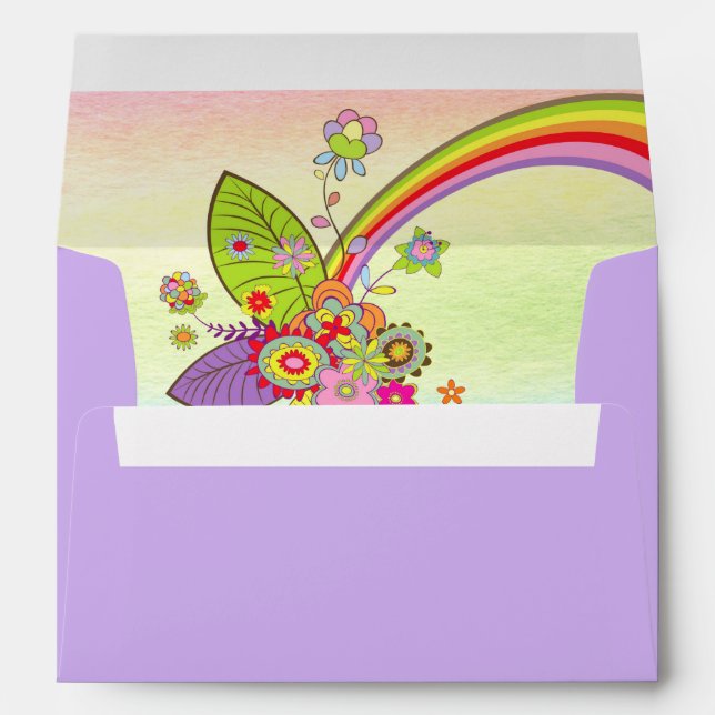 Retro Rainbow Colorful Florals Lilac Envelope (Back (Bottom))