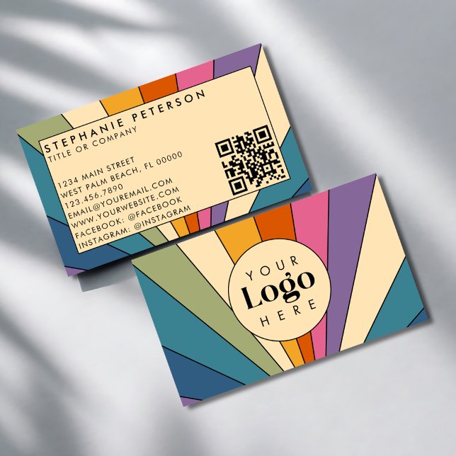 Retro Rainbow Custom Logo QR Code Template Business Card (Creator Uploaded)