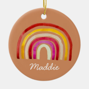 Retro Rainbow cute watercolor Ceramic Ornament