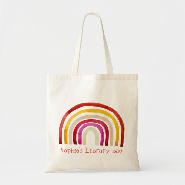 Retro Rainbow cute watercolor Tote Bag (Front)