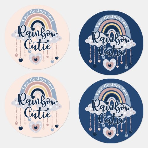 Retro Rainbow Cutie and Hearts Custom Text Kids Labels