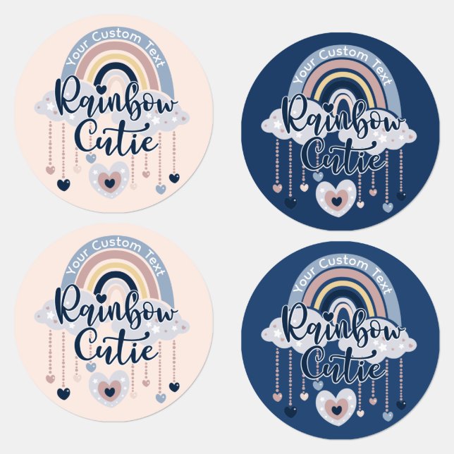 Retro Rainbow Cutie and Hearts Custom Text Kids' Labels (Group)
