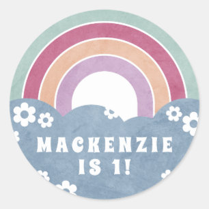 Retro Rainbow & Daisies Kid's Birthday Sticker